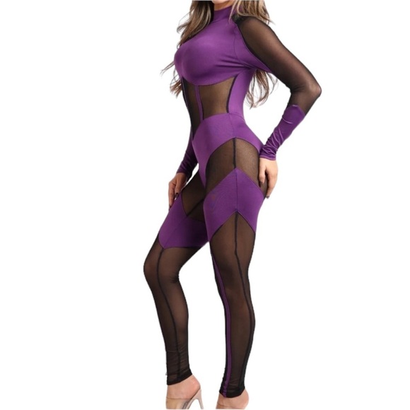 Sexy Mesh Contrast Jumpsuit Bodycon Mock Neck Clubwear
New - Picture 4 of 6